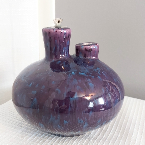 Vtg Latterman Double Stem Oil Lamp Art Pottery Speckled Glaze unused READ - Picture 5 of 8